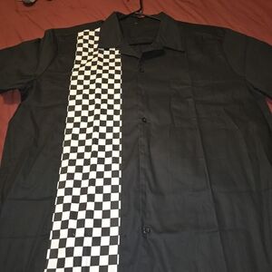 Men's Black and White Checked Shirt